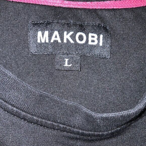 Makobi Men’s Black Short Sleeve Gold Zipper Crew Neck Top Large Urban - Picture 6 of 8